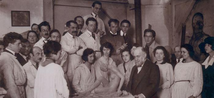 Anonyme, Bourdelle et ses élèves à l'Académie de la Grande Chaumière, vers 1921