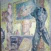 Michel DUFET (1888-1985) Vue du salon des Dufet-Bourdelle au musée Bourdelle, avec la Tête chypriote et l’Homme qui marche de Rodin  Huile sur toile  73 x 60 cm Inv. ICO679