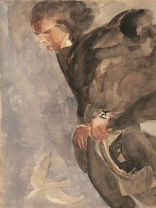 Antoine Bourdelle, Beethoven, crayon au graphite et aquarelle sur papier, musée Bourdelle