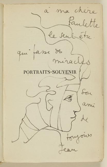 Page de garde dédicacée d'un livre de Jean Cocteau