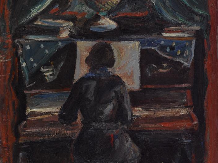 Marcel Poncet, Femme au piano, Huile sur toile